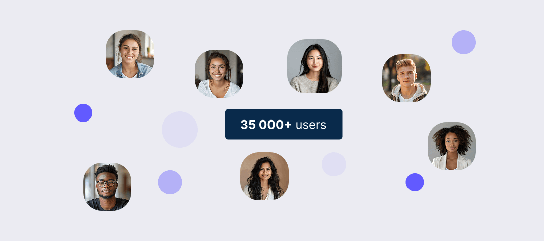 7 avatars of people and 35000+ users text in the middle